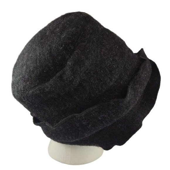 Platina Women's Charcoal Gray Wool Blend Cloche Hat With Ruffled Brim - Picture 2 of 11